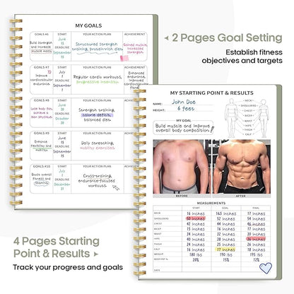 Fitness Workout Journal for Women & Men, A5(5.5" x 8.2") Workout Log Book Planner for Tracking, Progress, and Achieving Your Wellness Goals - Green