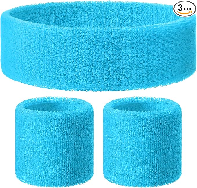 3 Pack Neon Sweatbands Set 80s Wristband and Headband Color War Accessories Sports Sweatbands for Summer Ball Party