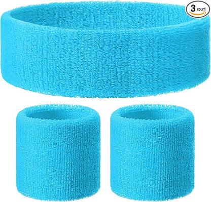 3 Pack Neon Sweatbands Set 80s Wristband and Headband Color War Accessories Sports Sweatbands for Summer Ball Party