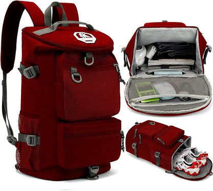 Solid color gym duffel bag backpack, wrestling bag,with shoe compartment, 4 kinds of back method waterproof travel sports walking laptop Lightweight (B-Magenta Red)