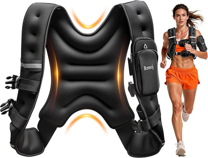 Renoj Weighted Vest for Women Men: Available in 6lb/8lb/10lb/11lb/12lb/14lb/16lb/20lb Fixed Weights for Walking, Running, Training, Exercise, Weight Loss - With Reflective Strips and Storage Pocket