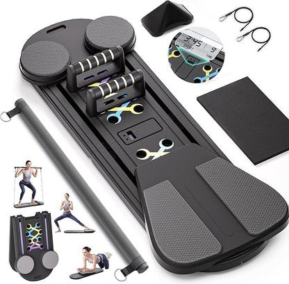 Pilates Board,15 in 1 Pilates Reformer Set, Foldable Pilates Reformer Machine with Resistance Bands, Home Pilates Kit, Portable Foldable Ab Trainer for Home Workout