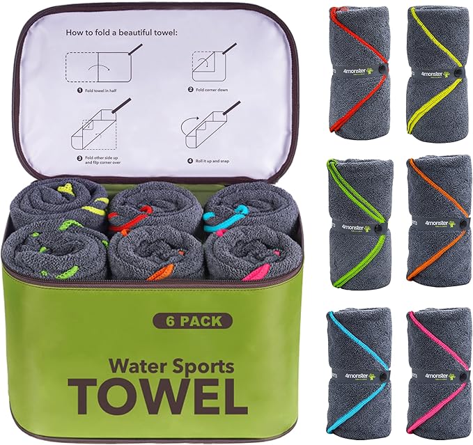 4Monster 4-Pack Quick Dry Microfiber Travel Towels – Super Absorbent, Ultra-Soft Camping Towel Set with Waterresistant Bag, Lightweight & Compact for RV, Gym, Beach, Pool, Swimming, and Family Trips