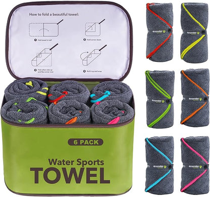 4Monster 4-Pack Quick Dry Microfiber Travel Towels – Super Absorbent, Ultra-Soft Camping Towel Set with Waterresistant Bag, Lightweight & Compact for RV, Gym, Beach, Pool, Swimming, and Family Trips