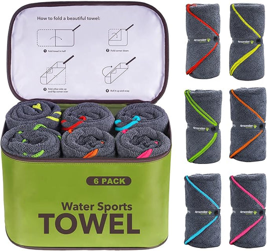4Monster 4-Pack Quick Dry Microfiber Travel Towels – Super Absorbent, Ultra-Soft Camping Towel Set with Waterresistant Bag, Lightweight & Compact for RV, Gym, Beach, Pool, Swimming, and Family Trips