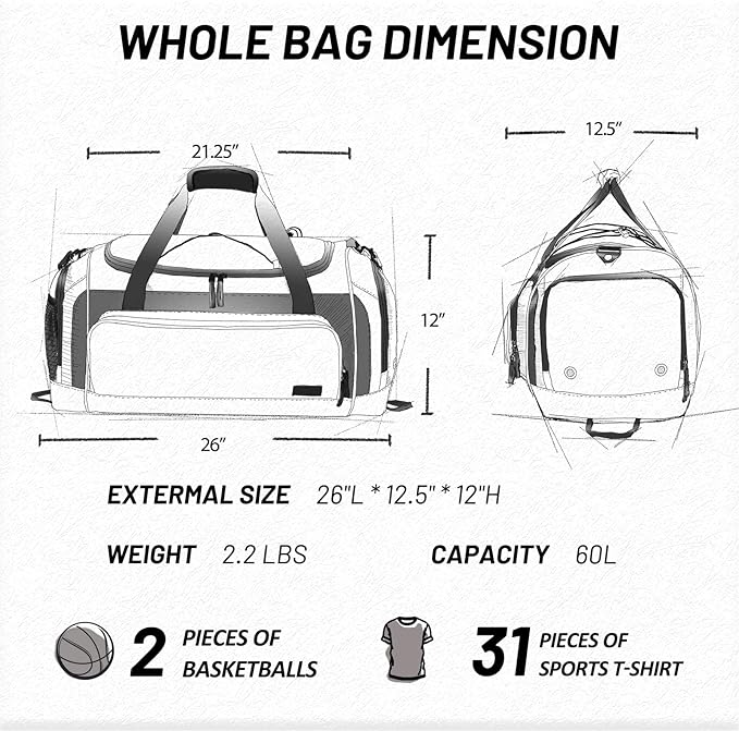 MIER Large Gym Bag for Men Sports Duffle Bag with Shoe Compartment 60L Lightweight Duffel Bags for Workout Fitness Travel, Blue