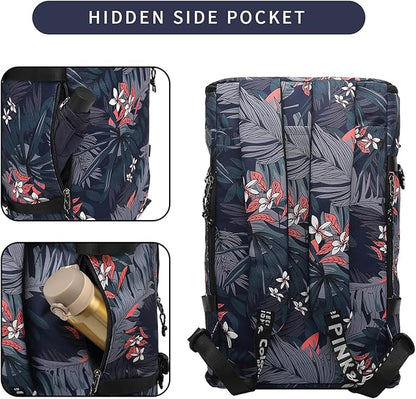 Floral gym duffel bag backpack, fashion wrestling bag,with shoe compartment, 4 kinds of back method waterproof travel sports walking laptop Lightweight (A-Floral Blue)