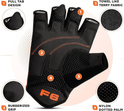 RDX Weight Lifting Gloves Gym Fitness Workout, Anti Slip Padded Palm Elasticated Strength Training Equipment Men Women Half Finger Exercise Bodybuilding Calisthenics Cycling Rowing Climbing