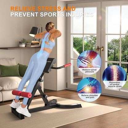 Roman Chair,Foldable Back Extension Machine,Adjustable Ab Back Extension Machine,Core Strength Trainer,Back Exercise Machine for Glute,Ab Workouts,Full All-in-One Body Workout&Home Gym Fitness(Red)