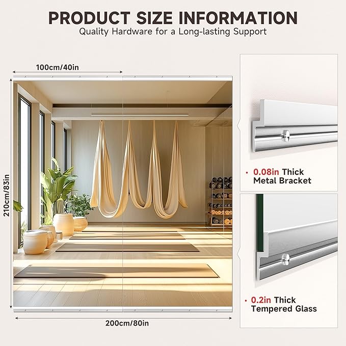 83"x40" 2-Piece Home Gym Mirror Set, Large Full Body Wall-Mounted Workout Mirror, 4MM Tempered Glass for Yoga, Pilates, Dance Studio with Installation Kit