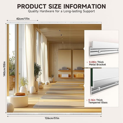 Home Gym Mirror, 55" x 17", 3PCS Large Full Body Mirror for Yoga, Silver Frameless Tempered Glass, Wall-Mounted Wall Mirrors for Home Gym, Workout, Garage, Bedroom, Bathroom, Dance Studio