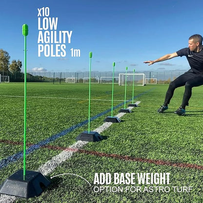 QUICKPLAY PRO Agility Poles (10x Adjustable 3ft to 6ft) for Turf & Court Training