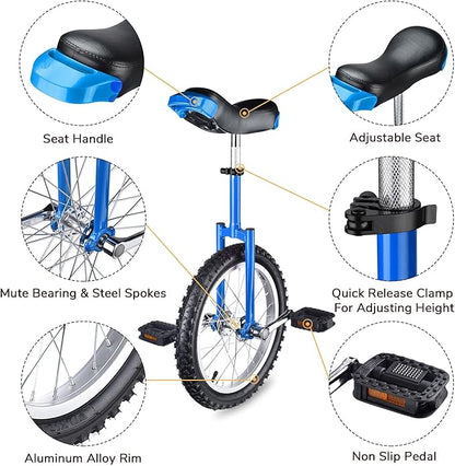 AW 16/18/20/24 Inch Wheel Outdoor Unicycle Adjustable Seat Exercise Bicycle Fit Adults Kids Outdoor Sports Fitness Exercise, for Choice