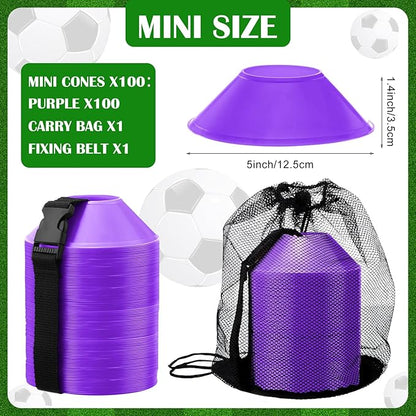 Hanaive 100 Pieces Mini Soccer Cones for Sport Drills 5 Inch Agility Disc Cones with Accessories for Kids Football Training