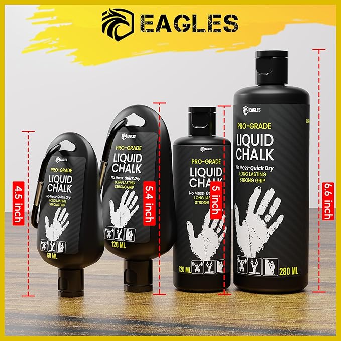 EAGLES Pro Grade Gym Liquid Chalk 50, 120 or 280ml Mess-Free Chalk for Weightlifting, Gymnastics Rock Climbing, Pole Grip, Sports Dries in Seconds - Sweat-Resistant and Long Lasting