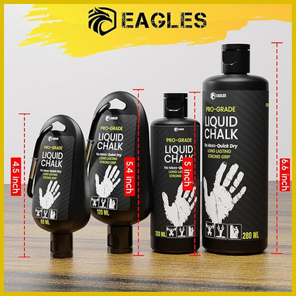 EAGLES Pro Grade Gym Liquid Chalk 50, 120 or 280ml Mess-Free Chalk for Weightlifting, Gymnastics Rock Climbing, Pole Grip, Sports Dries in Seconds - Sweat-Resistant and Long Lasting