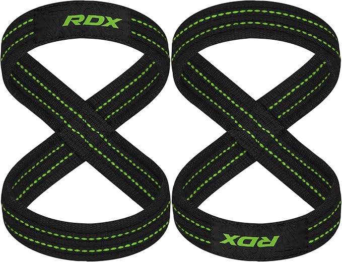 RDX Weight Lifting Straps Figure 8, Anti Slip Strap with Cuffs Wrist Support for Gym Workout Deadlift Powerlifting Bodybuilding Weightlifting, Fitness Strength Training, Hand Bar Grip for Men