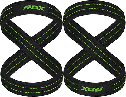 RDX Weight Lifting Straps Figure 8, Anti Slip Strap with Cuffs Wrist Support for Gym Workout Deadlift Powerlifting Bodybuilding Weightlifting, Fitness Strength Training, Hand Bar Grip for Men
