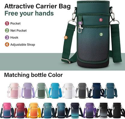 Insulated Water Bottle | Thickened Stainless Steel Vacuum Metal | Portable Sports Water Jug for Gym and Hiking with Straw, Carrier Bag, Handle Strap | BPA-Free 32 oz