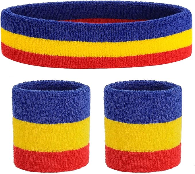 ONUPGO Sweatband Set Sports Headband Wristband Set Sweatbands Terry Cloth Wristband Wrist Sweatband Headbands Moisture Wicking Sweat Absorbing Head Band