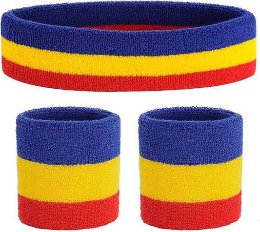 ONUPGO Sweatband Set Sports Headband Wristband Set Sweatbands Terry Cloth Wristband Wrist Sweatband Headbands Moisture Wicking Sweat Absorbing Head Band