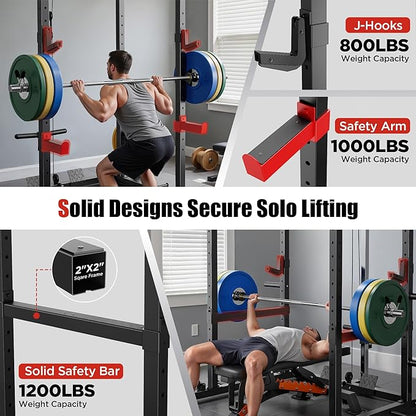 Sportsroyals Squat Rack, LAT Power Cage, Power Rack Multi-Function with Pulley System and Training Attachments for Home Gym