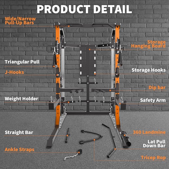 Power Cage, 2000LB Power Rack with Independent Dual Pulley System, Multi-Function Home Gym Workout Machine for Stability & Strength Training