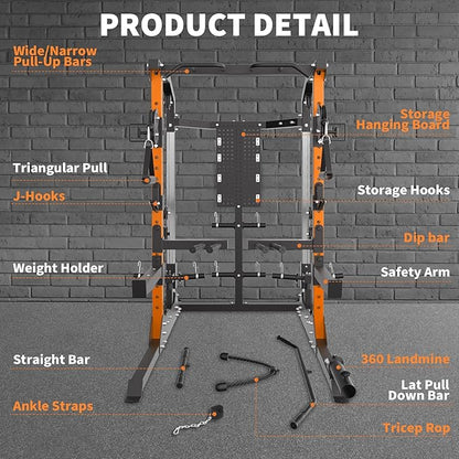 Power Cage, 2000LB Power Rack with Dual Independent Pulley System, Squat Rack with Adjustable Cable Crossover, Multi-Function Home Gym Workout Machine for Home