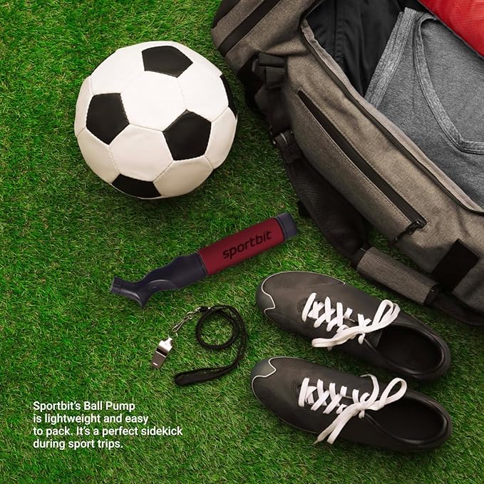 SPORTBIT Ball Pump for Sports Balls - Push & Pull Inflating System - Hand Pump for All Exercise Balls - Volleyball Pump, Basketball Inflator, Football & Soccer Ball Air Pump - Goes with 5 Needles Set