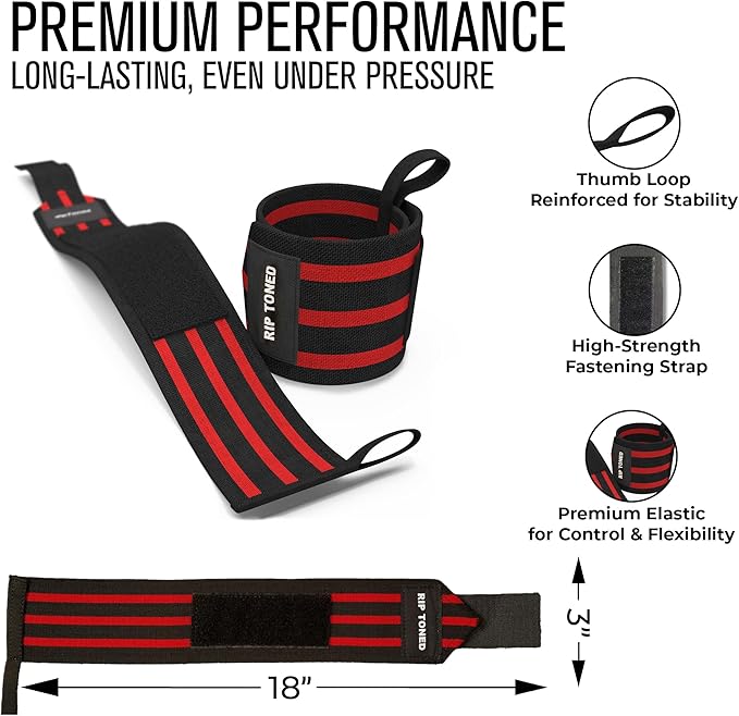 Rip Toned Wrist Wraps for Weightlifting – USPA & USAPL Approved 18" Wrist Straps for Powerlifting – Adjustable, Durable Gym Wraps with Thumb Loop – Maximum Support for Men & Women