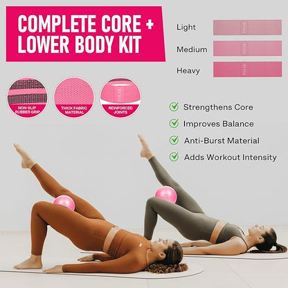 Poler Fit Kit: Fabric Resistance Bands Kit with 3 Levels (Light, Medium, Heavy) + 9″ Pilates Ball for Home Workouts – Exercise Bands Set for Strength Training, Pilates, Yoga, Glutes, Legs & Full Body