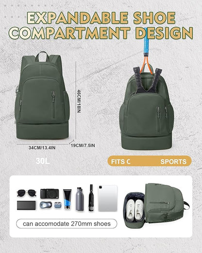 Gym Backpack for Women Men, Lightweight Gym Bag with Shoe Compartment, Waterproof Sports Backpack with Wet Pocket, Green