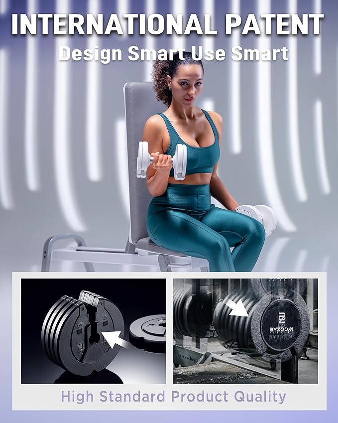 BYZOOM FITNESS Pure Series Adjustable Dumbbell - 12.5/25/27.5/75lb - ONE UNIT OR PAIR(check QTY before purchase) - 5-in-1/ 10-in-1 / 21-in-1 Flexible Hand Weights for Home Gym, Strength Training & Fitness Workouts, White OR Black