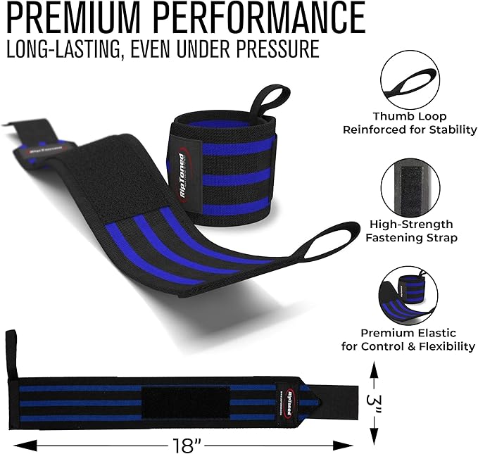 Rip Toned Wrist Wraps for Weightlifting – USPA & USAPL Approved 18" Wrist Straps for Powerlifting – Adjustable, Durable Gym Wraps with Thumb Loop – Maximum Support for Men & Women