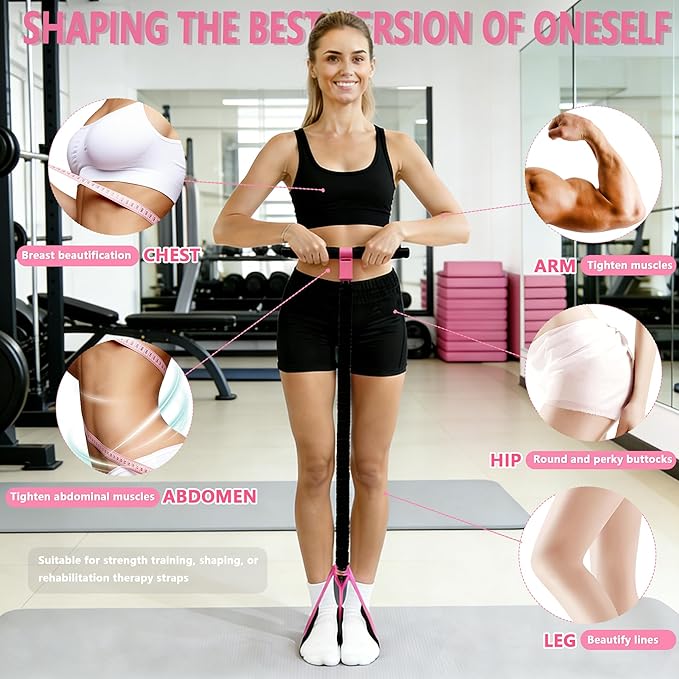 Pedal Resistance Band with Handle, Thickened Latex Tubes & Soft Foot Pedal, Full Body Workout Equipment for Glutes Legs Arms Waist, Pilates Physical Therapy Sit Up Gear for Home Gym