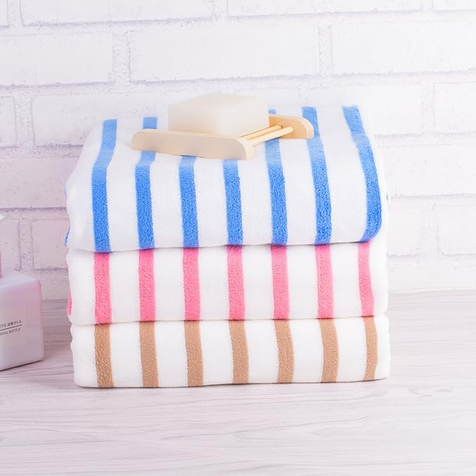 JML Microfiber Bath Towels Set, 2 Pack, 30" x 60", Absorbent Quick Drying Beach Towel Cabana Stripe for Adult, Travel, Summer, Sport, Swimming, Pool, Yoga, Camping, Microfiber StripePink