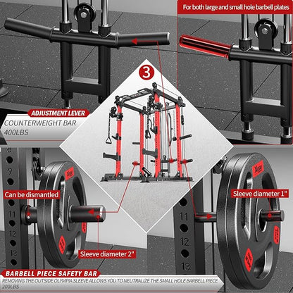 Power Rack Power Cage Multi-Function Squat Rack with Cable Crossover System Selectable More Training Attachment Power Rack for Garage & Home Gym