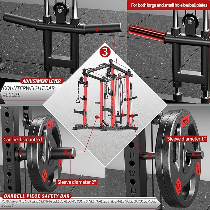 Power Cage Multi-Function Power Rack with Cable Crossover System,1800 LBS Capacity Squat Rack with Weight Bench,for Home Gym