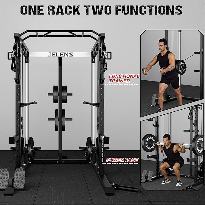 C21 Power Cage, 2000LBS Multi-Function Power Rack with Independent Dual Pulley System, All-in-One Squat Rack for Cable Crossover, Home Gym Workout Machine with More Training Attachments