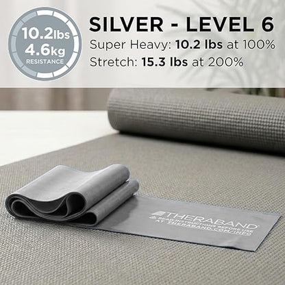 THERABAND Professional Latex Resistance Bands, Individual 6 Ft Elastic Band for Upper & Lower Body Exercise, Physical Therapy, Pilates, At-Home Workouts, 6 Foot, Silver, Super Heavy, Level 7