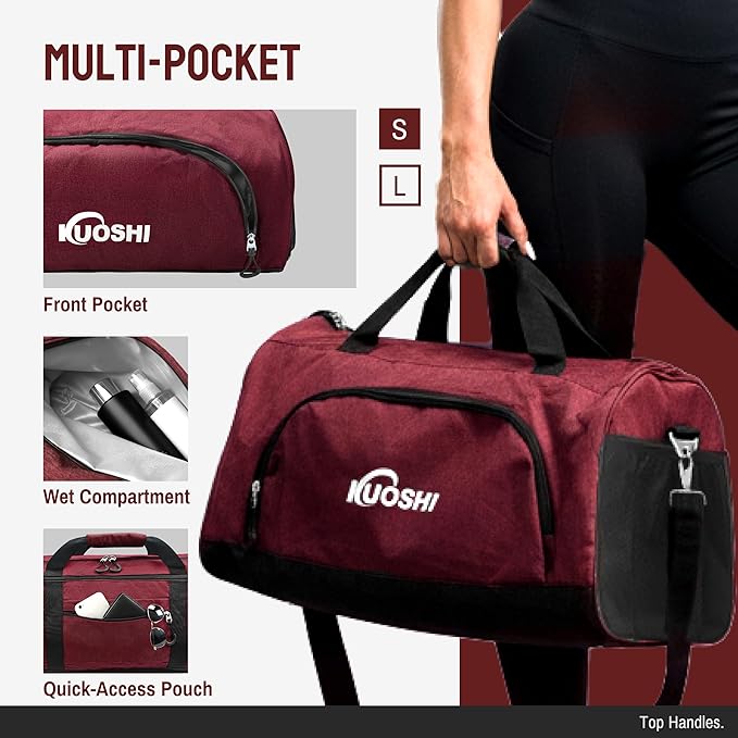 56L Gym Bag Sports Duffle Bag with Shoe Compartment & Wet Pocket, Carry-on Luggage Bag with Quick-Access Pouch, Weekender Overnight Travel Bag for Men & Women
