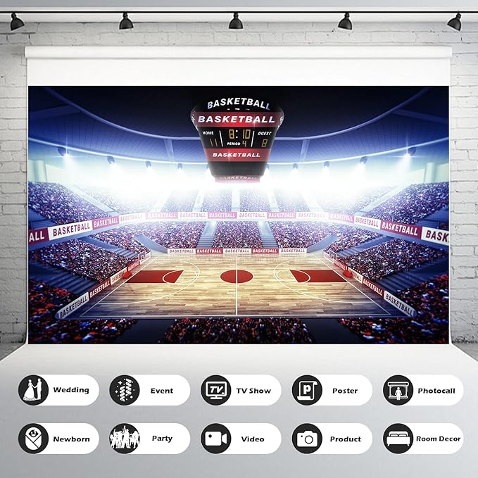 Basketball Stadium Backdrop Basketball Stage Arena Photography Background Sports Basketball Fans Party Backdrop Decors Basketball Stadium Arena Match Games Background Decorations Props 20x10ft