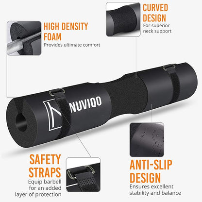 Barbell Pad Squat Pad for Lunges and Squats - Hip Thrust Pad for Standard and Olympic Bars - Provides Cushion to Neck and Shoulders While Training