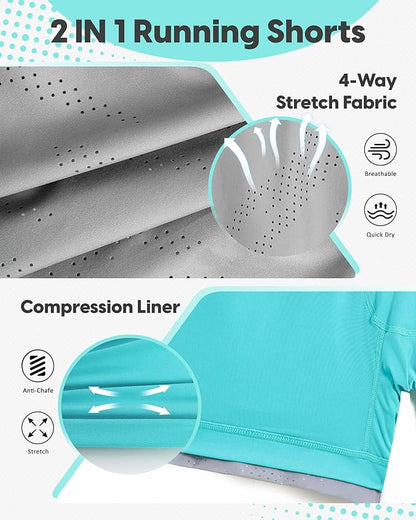 maamgic Mens Running Shorts with Compression Liner 5" Quick Dry Workout Shorts Anti-Chafe Gym Shorts 2 in 1 Athletic Shorts