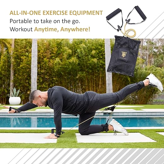 All-in-one Fitness Band, Full Body Exercise Band for Home Exercise or Training on-The-go, Multi-Purpose use for Strength, core, Pilates & More, Light - 10 lbs. (Gold)