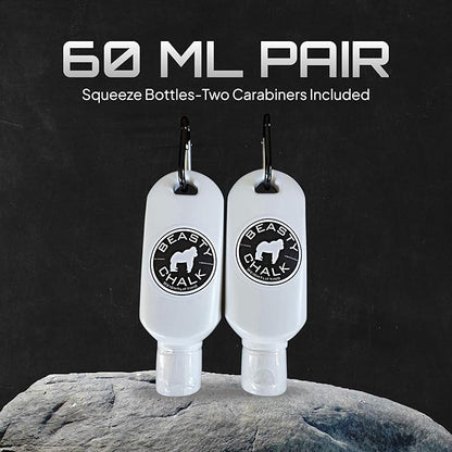 Beasty Chalk Liquid Chalk Combo Pack – 2-Pack (60ml Each) Grip Enhancer with Carabiners for Weightlifting, Climbing, Gymnastics & More – Long-Lasting, No-Mess, Fast-Drying Formula