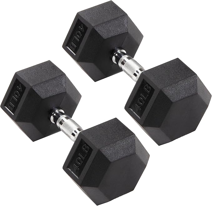 Signature Fitness Rubber Coated Hex Dumbbells Hand Weights for Exercises and Fitness Home Gym, 5-50 lbs, Pairs