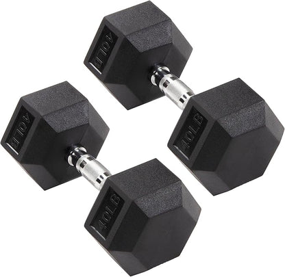 Signature Fitness Rubber Coated Hex Dumbbells Hand Weights for Exercises and Fitness Home Gym, 5-50 lbs, Pairs