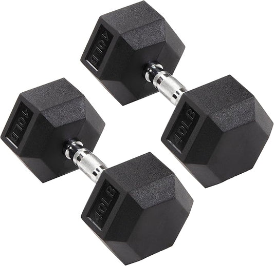 Signature Fitness Rubber Coated Hex Dumbbells Hand Weights for Exercises and Fitness Home Gym, 5-50 lbs, Pairs