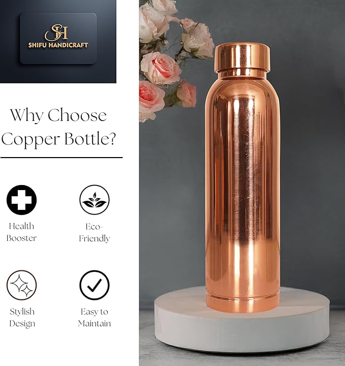 Copper Water Bottle 34 Oz Large Copper Water Bottle For Drinking 100% Pure Ayurvedic Vessel For Leak-Proof Lid Bottle for Yoga, Gym, Office, Home